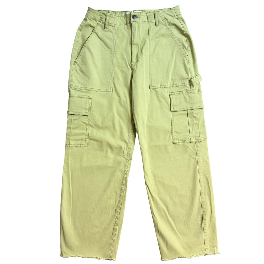 Hollister Women's Large Green Cargo Pants Ultra High Rise Raw Hem Cotton Blend